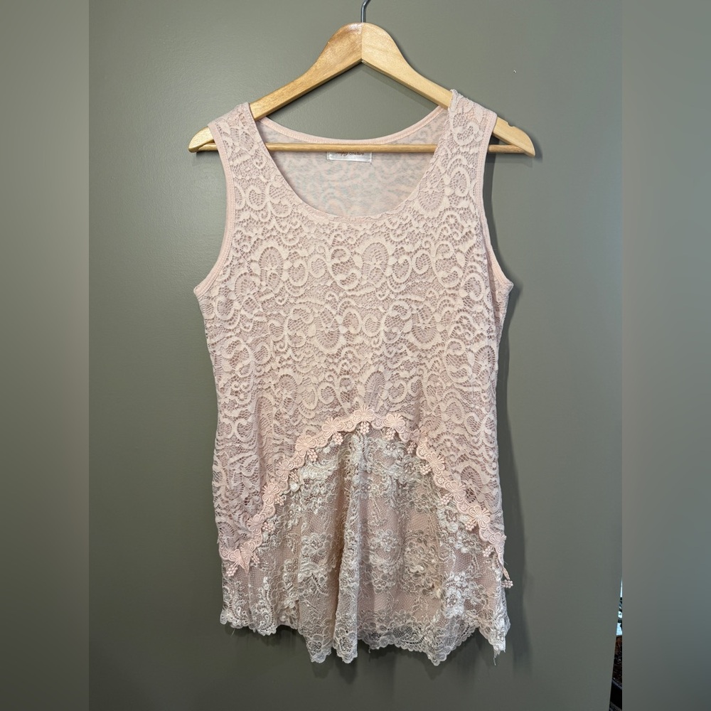 Simply Couture Asymmetrical Lace Dress in Soft Pink Large